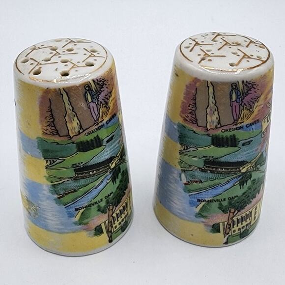 Vintage Set of 2 Thrifco Ceramic Souvenir State of Oregon Salt & Pepper Shakers - Picture 5 of 8
